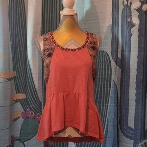 Miss Me Coral Sleeveless Blouse with Patterned Straps